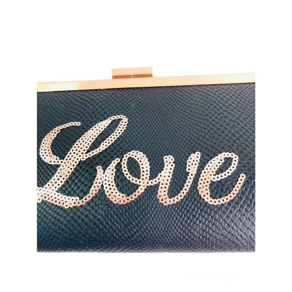 Clutch Purse "Love" Bling INC International Concepts Black Gold 10.25" x 5" NEW - Picture 3 of 11